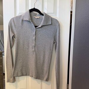 Vince Gray Ribbed Button Down Shirt